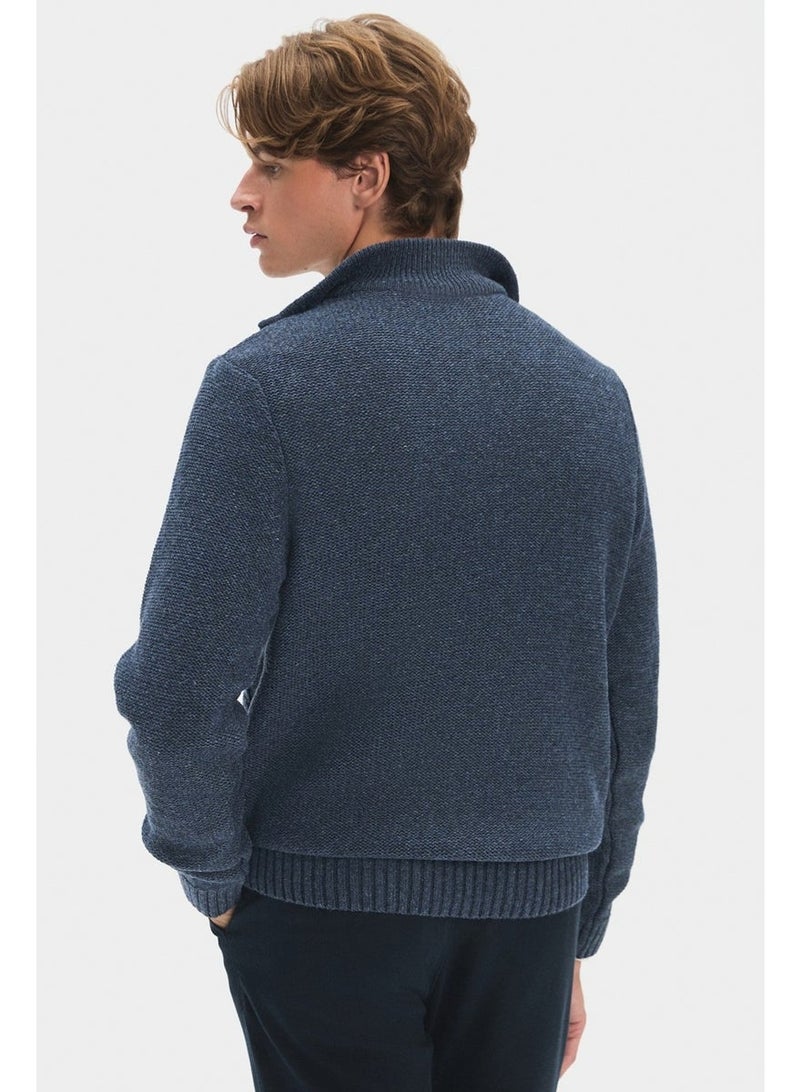 JUNE Men's Regular Fit Turtleneck Knit Detail Zippered Knitwear Sweater - Image 2